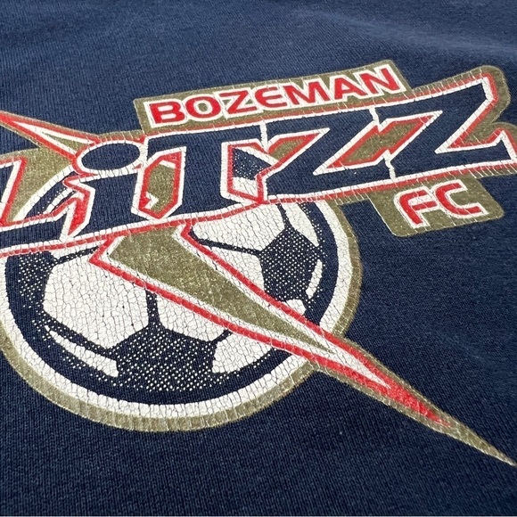 bozeman blitzz fc hoodie vintage 90s russell faded pullover fleece faded navy - Picture 10 of 12